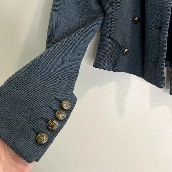 WE THE FREE Free People Navy Blue Military Lace detail Crop Jacket size 2 - Picture 8 of 16